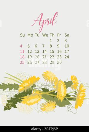 Calendario dei fiori 2021 con bouquet di fiori Illustrazione Vettoriale