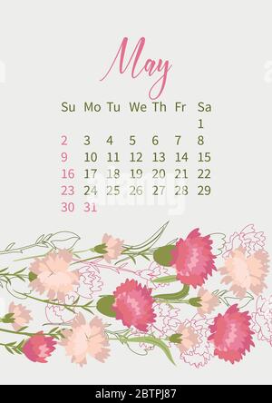Calendario dei fiori 2021 con bouquet di fiori Illustrazione Vettoriale