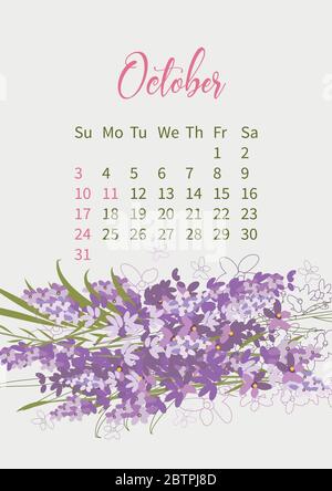 Calendario dei fiori 2021 con bouquet di fiori Illustrazione Vettoriale
