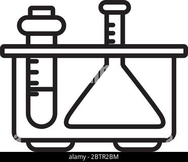 matraccio chimico e provetta sul supporto icona su sfondo bianco, stile linea, illustrazione vettoriale Illustrazione Vettoriale