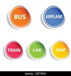 adesivo con set di trasporto colore vettore su bianco Illustrazione Vettoriale