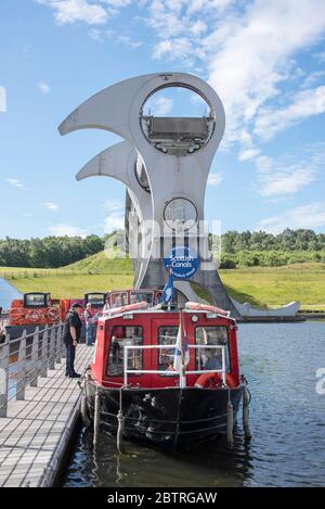 La funivia Falkirk Wheel sul canale Foth & Clyde e Union, Falkirk Foto Stock