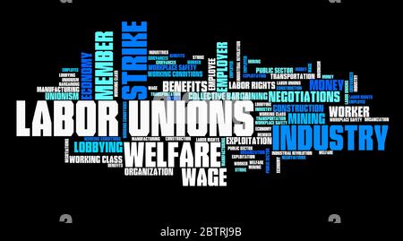 I sindacati - industria delle organizzazioni dei lavoratori. Occupazione parola cloud. Foto Stock