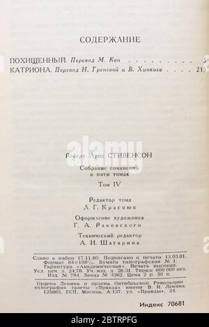 Collected Works of Robert Louis Stevenson, pubblicato per la prima volta nel 1981 in URSS. Foto Stock