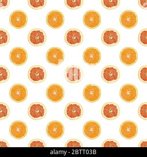 Disegno senza cuciture di fette isolate di pompelmo e arancia. L'illusione di magazzino per il fotoricettore e la stampa, la carta da parati, lo sfondo, il disegno e l'imballaggio, la carta di imballaggio e scrapbooking Foto Stock