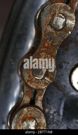 maglia della catena della bicicletta in primo piano macro Foto Stock