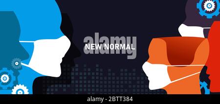 Nuova vita normale di concetto dopo covid-19 corona virus persone che indossa maschera Illustrazione Vettoriale