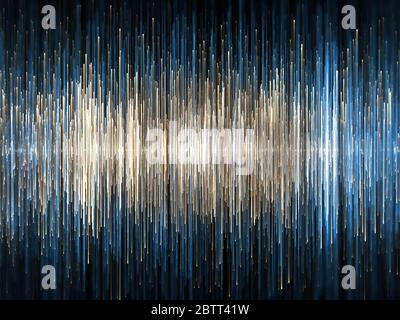 Onde sonore di colore blu e arancione chiaro ad alta densità su sfondo nero Foto Stock