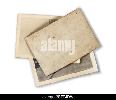 Schede di carta usate isolate su sfondo bianco Foto Stock