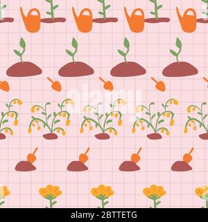 piante e attrezzi da giardino motivo vettoriale senza giunture Illustrazione Vettoriale