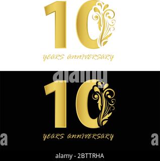 vettore di 10 anni, stile per le celebrazioni, modello di logo Illustrazione Vettoriale