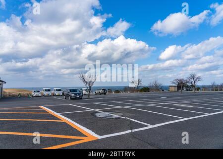 Parcheggio Tottori Sand Dunes. La più grande duna di sabbia del Giappone, una parte del Parco Nazionale Sanin Kaigan Foto Stock