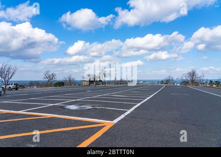 Parcheggio Tottori Sand Dunes. La più grande duna di sabbia del Giappone, una parte del Parco Nazionale Sanin Kaigan Foto Stock