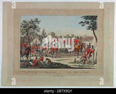 L'esercito inglese sulla campagna. La ricerca in Progressa compagnia di soldati inglesi è visto circa per rompere il campo e la testa il marzo. Un gruppo di ufficiali sono a cavallo in primo piano. Foto Stock