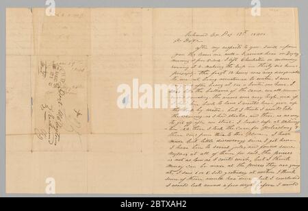 Lettera a M C Taylor da T Heatherly riguardo al commercio degli schiavi. Questa lettera è stata scritta a Richmond, Virginia, il 19 dicembre 1840 da T. Heatherly al dottor M. C. Taylor a Richmond, Kentucky. La lettera riporta i dettagli del viaggio di Heatherly in nave e treno da Charleston, Carolina del Sud, a Richmond, Virginia. Foto Stock