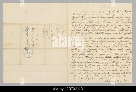 Lettera a Giles Saunders di Samuel M Fox sul commercio degli schiavi. Questa lettera è stata scritta a Madison County, Kentucky, il 17 aprile 1848, da Samuel M. Fox a Giles Saunders a Richmond, Virginia. Foto Stock