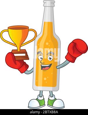 Felice volto di bottiglia di birra cartone animato design toast con una bottiglia di birra Illustrazione Vettoriale