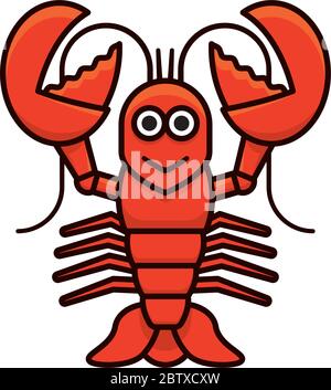 Illustrazione vettoriale isolata del personaggio dell'aragosta cartoon per il giorno dell'aragosta il 15 giugno. Simbolo di colore di pesce e crostacei. Illustrazione Vettoriale