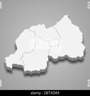 Mappa 3d del Ruanda con confini di regioni Illustrazione Vettoriale