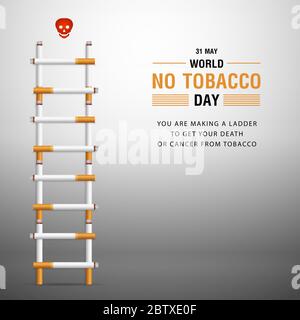 World No Tobacco Day Vector Concept con illustrazione scala sigaretta Illustrazione Vettoriale