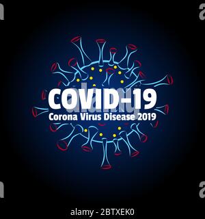 Malattia da virus corona 2019 ( COVID-19 ) Microbiologia e Virologia Logo illustrazione su sfondo nero gradiente Illustrazione Vettoriale