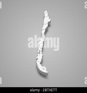 Mappa 3d del Cile con confini di regioni Illustrazione Vettoriale