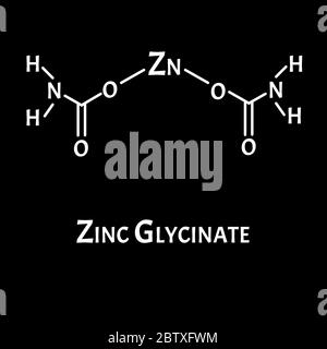 Il glicinato di zinco è una formula chimica molecolare. Infografica zinco. Illustrazione vettoriale su sfondo isolato. Illustrazione Vettoriale