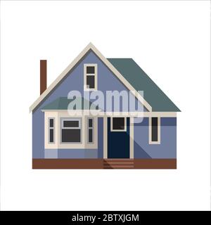 Casa blu. Nello stile di piatto. Illustrazione Vettoriale
