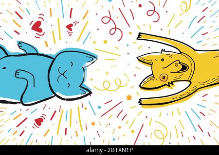 Biglietto d'auguri vettoriale per la festa con cane e gatto Illustrazione Vettoriale