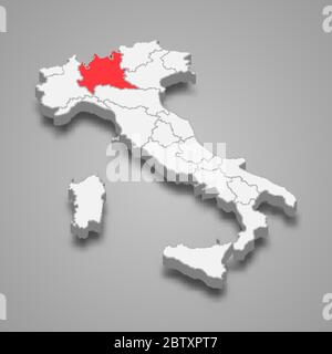 Regione Lombardia mappa 3d in Italia Illustrazione Vettoriale