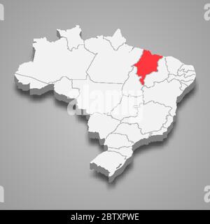 Posizione Maranhao all'interno della mappa 3d del Brasile Illustrazione Vettoriale