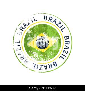 Brasile segno, vintage grunge imprint con bandiera su bianco Illustrazione Vettoriale