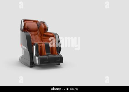 Poltrona massaggiante marrone 3D relax business concept su sfondo bianco isolato. Foto Stock