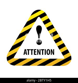 cartello stradale triangolare con punto esclamativo su sfondo giallo. Banner per attirare l'attenzione. Design pulsante, poster o cartello. Isolato su bianco ba Illustrazione Vettoriale