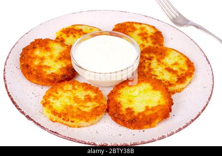 Pancake di midollo con salsa bianca. Studio foto Foto Stock