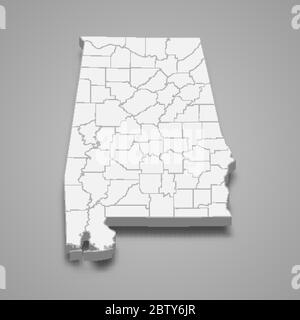 la mappa 3d di Alabama è uno stato degli Stati Uniti Illustrazione Vettoriale