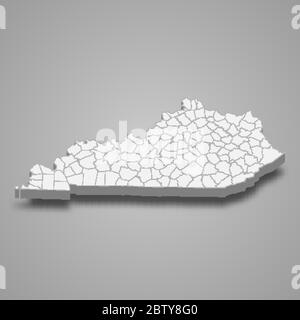 la mappa 3d del Kentucky è uno stato degli Stati Uniti Illustrazione Vettoriale