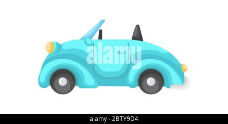 Auto a cartoni turchesi isolato su sfondo bianco, stile colorato piatto di automobile, design semplice. Illustrazione vettoriale colorata di cartoni animati piatti. Illustrazione Vettoriale