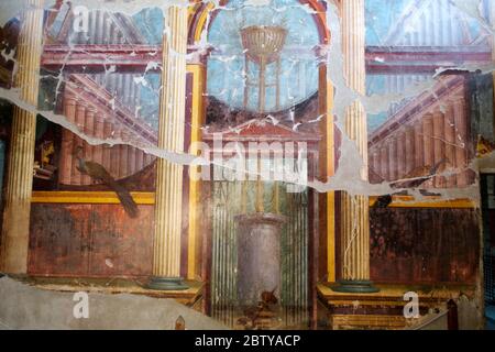 La sala pavone nella villa della moglie dell'Imperatore Nerone Poppea Sabina (Villa Oplontis), Oplontis, Patrimonio dell'Umanità dell'UNESCO, Torre Annunziata, Campania, Ital Foto Stock