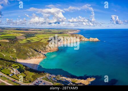 Porthcurno Beach, Porthcurno vicino a Lands End, Cornovaglia, Inghilterra, Regno Unito, Europa Foto Stock