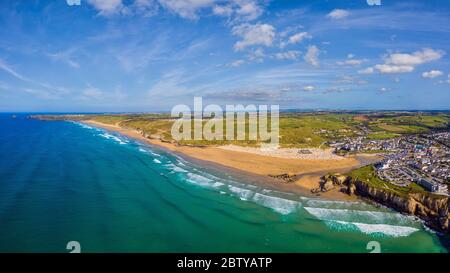 Perranporth Beach, Perranporth, Cornovaglia, Inghilterra, Regno Unito, Europa Foto Stock