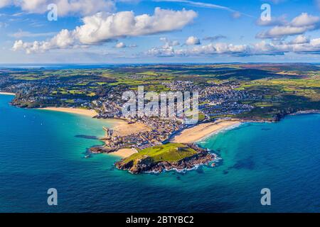 Vista aerea di St. Ives, Cornovaglia, Inghilterra, Regno Unito, Europa Foto Stock