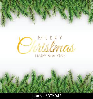 Buon Natale sfondo decorativo con rami di pino. Banner di sfondo xmas, poster, biglietti d'auguri, sito web Illustrazione Vettoriale
