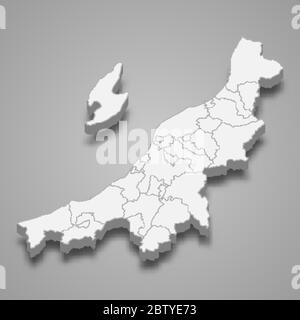 La mappa 3d di Niigata è una prefettura del Giappone Illustrazione Vettoriale