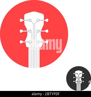icona rotonda con manico di chitarra semplice su bianco Illustrazione Vettoriale