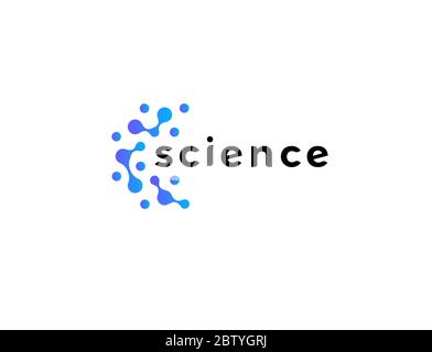 Logo Science Discovery. Ricerca scientifica, logotipo di laboratorio di genetica. Icona dell'innovazione della tecnologia Nano. Segno medico. Rete di dna molecolare Illustrazione Vettoriale
