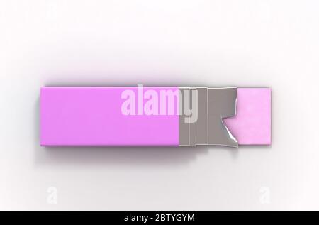 Confezione di gommosa a bolle d'aria non di marca con involucro rosa e quattro bastoncini di gomma che sporgono - rendering 3D Foto Stock