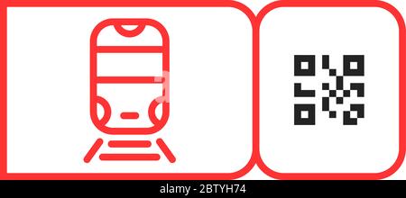 icona rossa del biglietto della metropolitana con codice qr Illustrazione Vettoriale