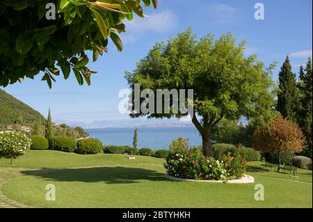 Bella tenuta del Marbella Beach Hotel, Corfu, Grecia. Foto Stock