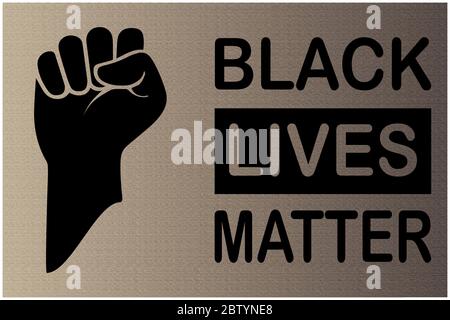 Illustrazione vettoriale con il testo 'Black Lives Matter'. Mano nera come gesto di potere, unità e uguaglianza. Illustrazione Vettoriale